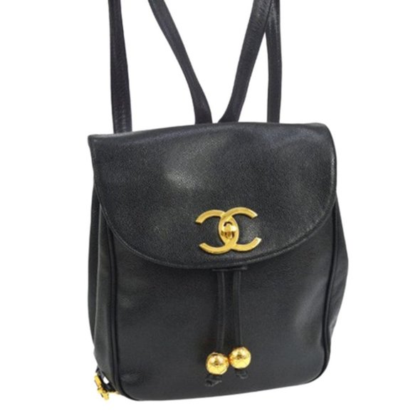 CHANEL Handbags - Chanel Black Caviar Backpack Vintage 2 Pocket Ball